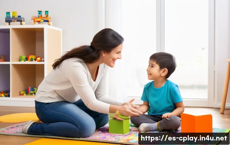 놀이치료사의 윤리와 책임 - **Prompt 1: Building Trust and Connection in Play Therapy**
"A heartwarming scene inside a brigh...