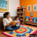 놀이치료사와 다문화 가정 아동 지원 사례 - A warm, inviting therapy room designed for multicultural families, featuring colorful walls decorate...