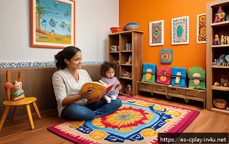 놀이치료사와 다문화 가정 아동 지원 사례 - A warm, inviting therapy room designed for multicultural families, featuring colorful walls decorate...